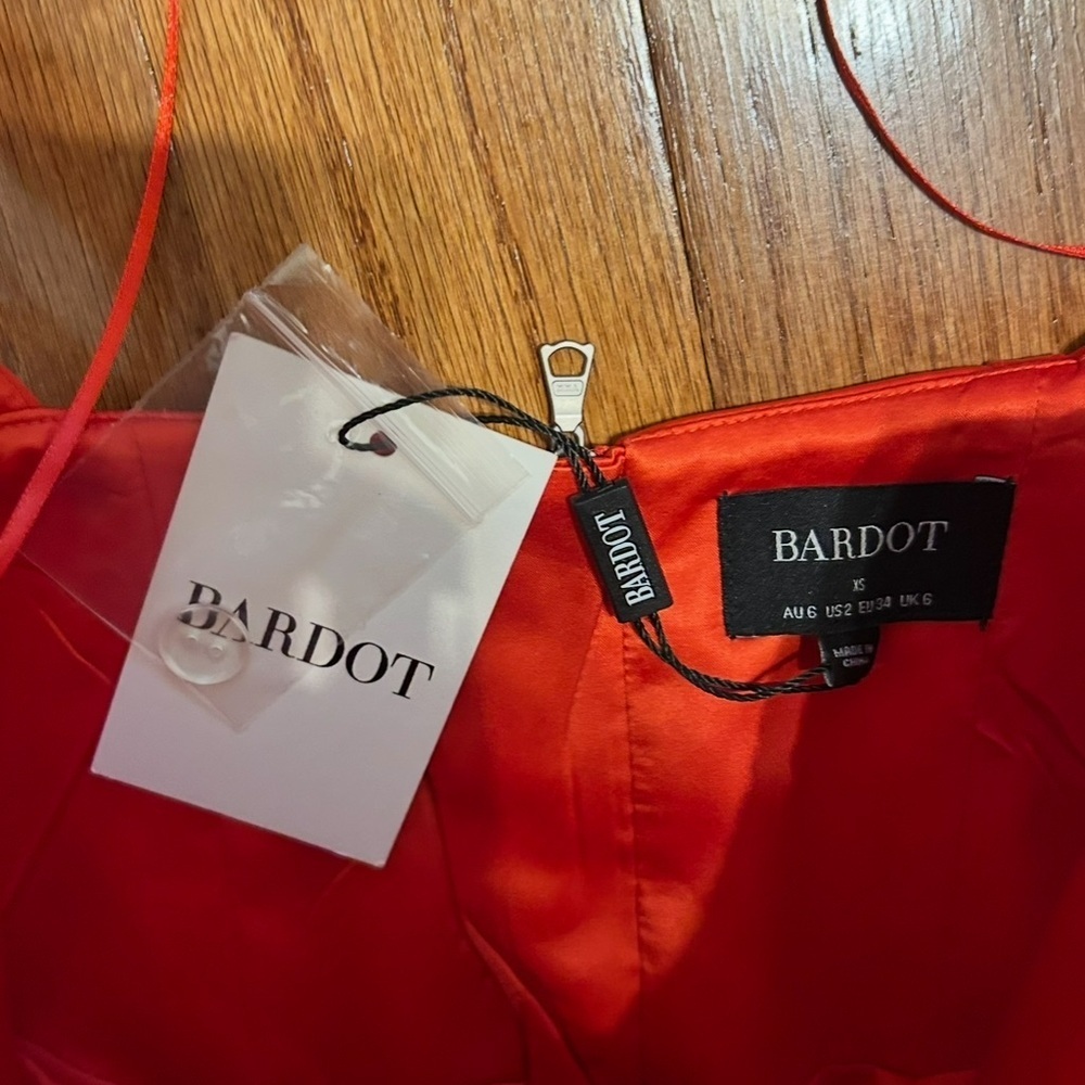 Bardot Red Satin Corset Midi Dress New With Tags Statement Evening XS - Picture 4 of 7